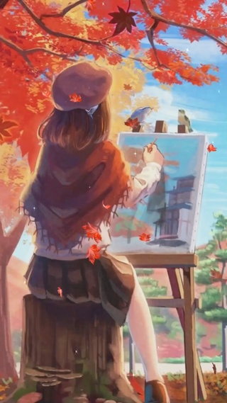 画秋天的女孩