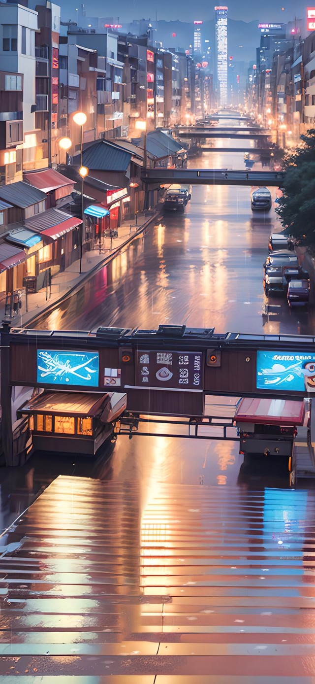4K唯美治愈雨夜动漫城市街道