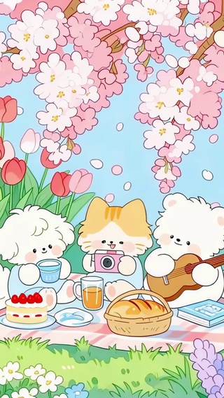 樱花树下的小熊野餐会