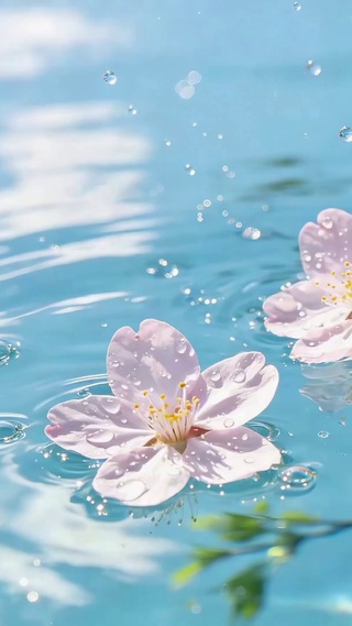 清新樱花水面唯美风景