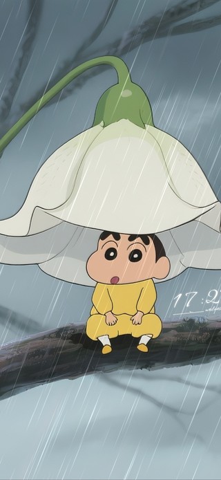 花下躲雨的蜡笔小新