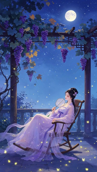 葡萄树下古风美女