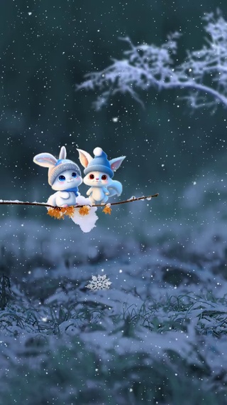 4K 雪下可爱小白兔