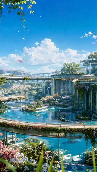 未来赛博风空中生态花园