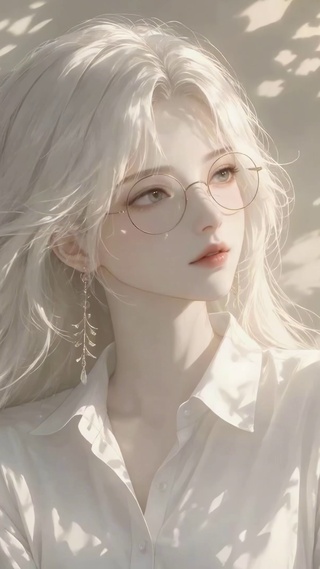 甜美白发眼镜少女