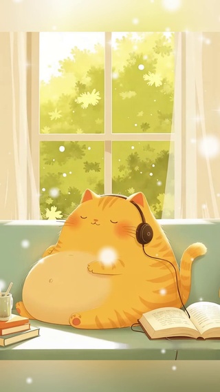 一只听音乐的小橘猫