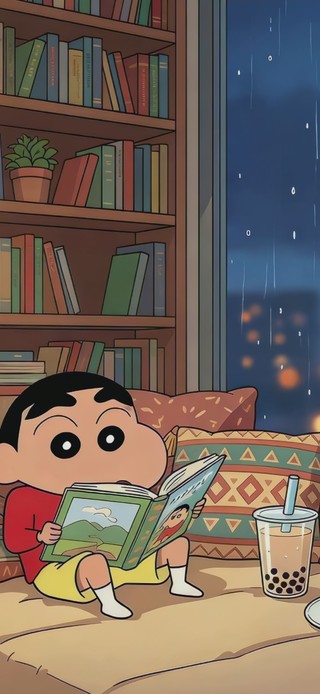 雨夜看书的小新