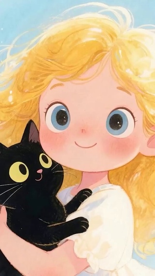 可爱女孩与猫咪