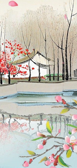 水墨江南春桃花