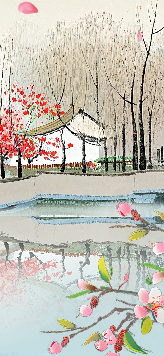 水墨江南春桃花