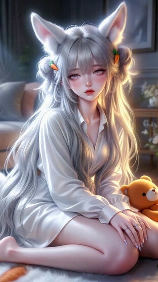 软萌兔耳少女的壁炉午后