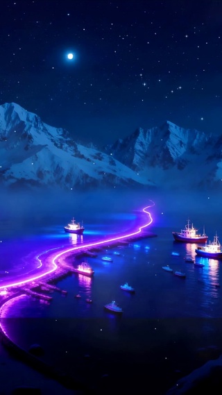 夜景雪山海景树木