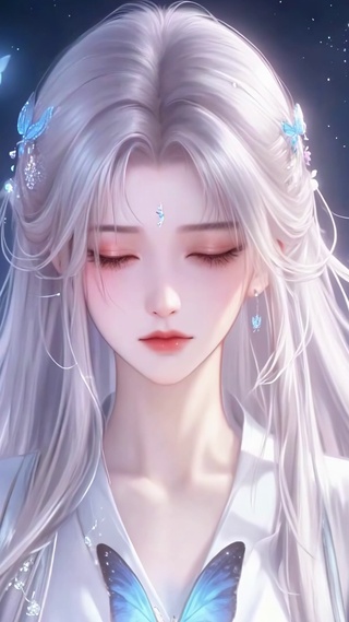 古风蝶舞白发少女