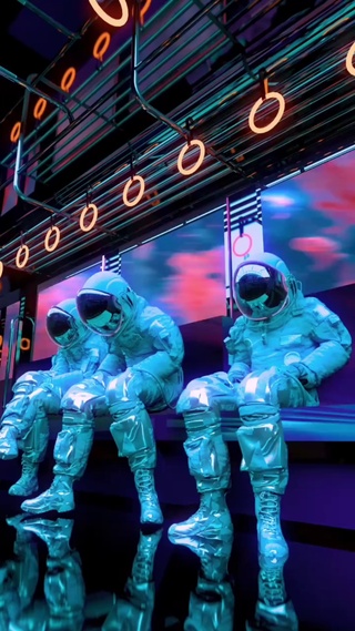元宇宙朋克风坐地铁里听歌