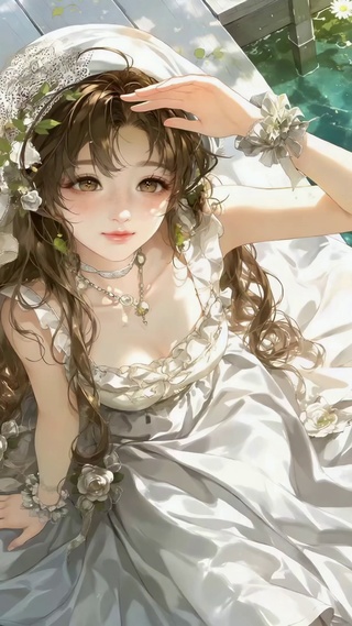 夏日水边清新美少女