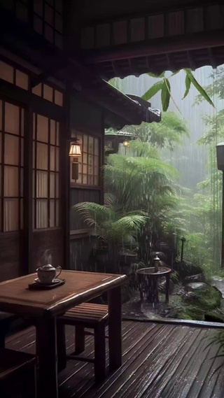 下雨天的庭院