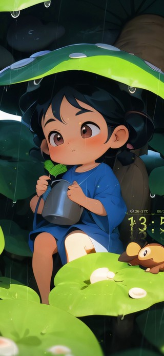 躲雨的小女孩（护眼）