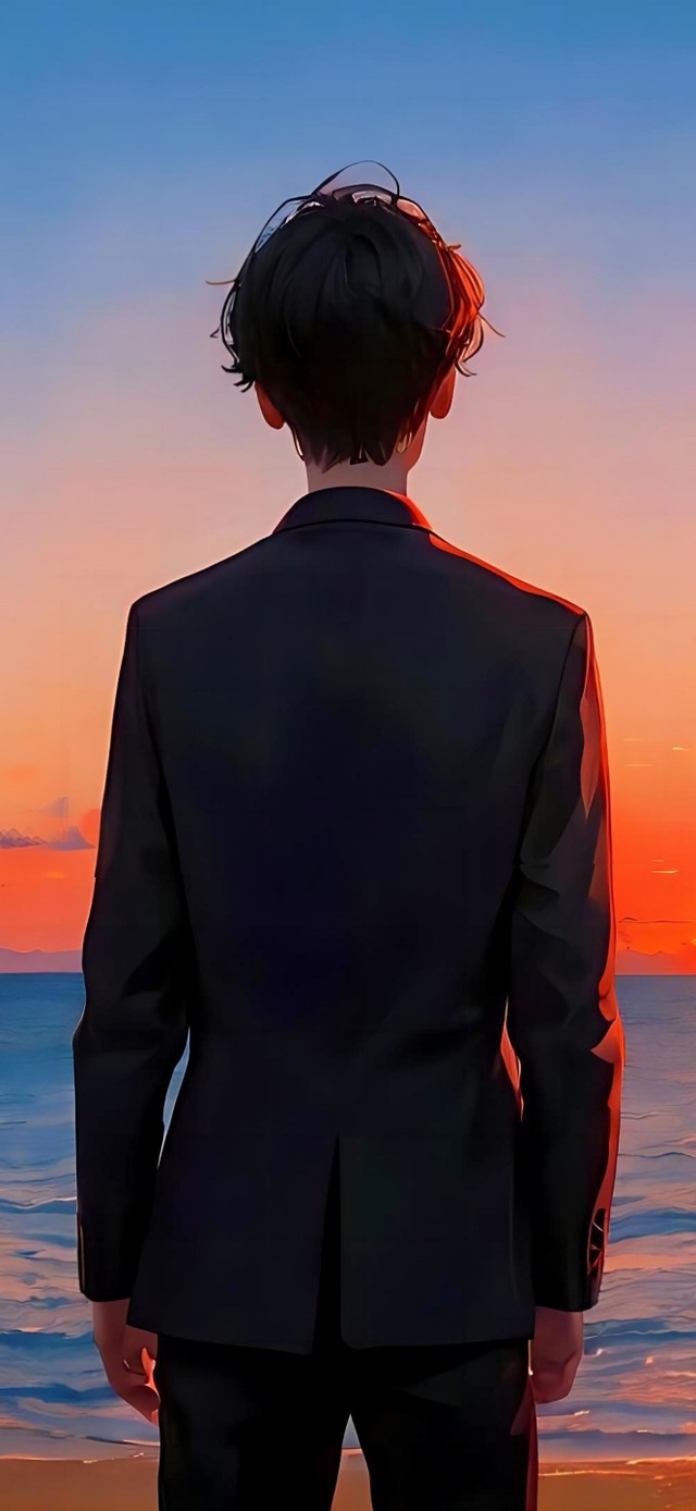 浪漫夕阳海边情侣（男版）