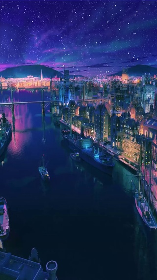 夜晚的海滨小镇