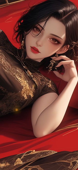 躺在红毯上的旗袍美女