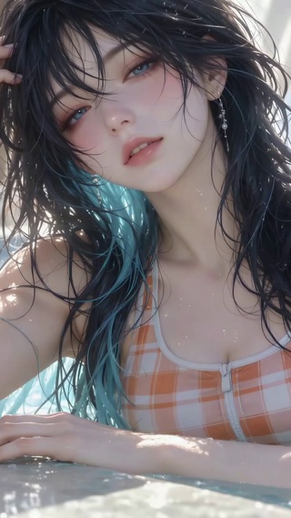 临海泳池清凉美女