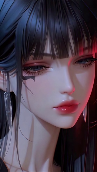 暗调长发赛博霓虹美女