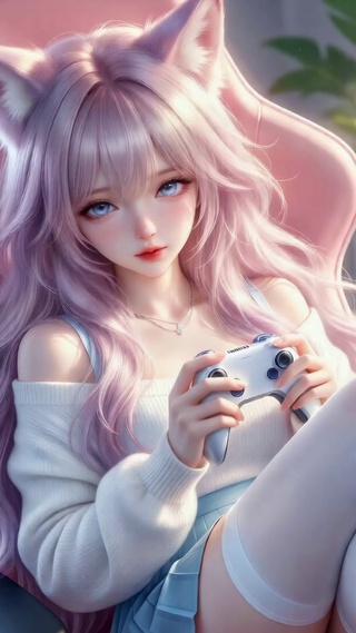 粉发狐耳电竞美少女