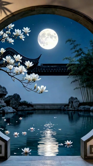 中秋安康古风庭院月夜