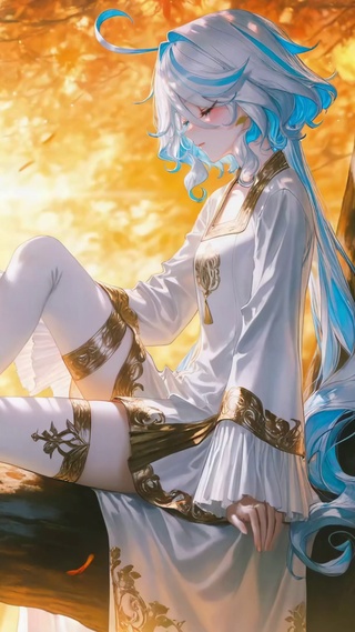 秋日枫林蓝发少女芙宁娜