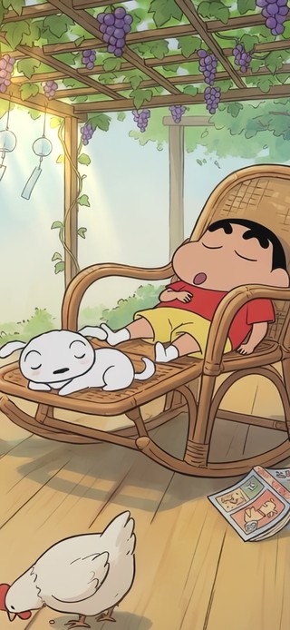 小新和小白院前小憩