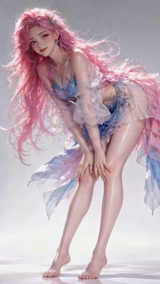 梦幻粉发长腿美少女