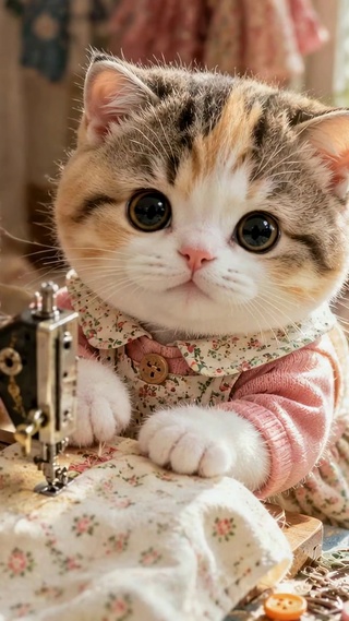 缝纫的可爱小猫咪