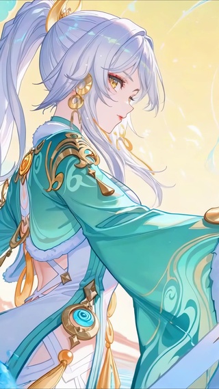 水中持剑白毛少女-兹白