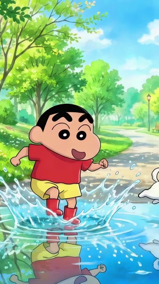 森林公园里的蜡笔小新玩水日常