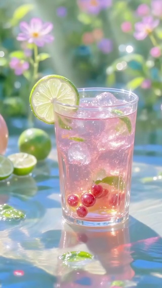 阳光下的石榴气泡特饮