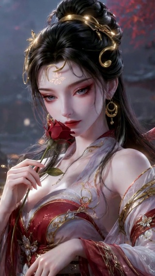 古风红衣红枫古典美人