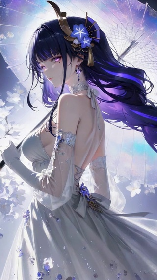唯美紫发樱花撑伞美少女