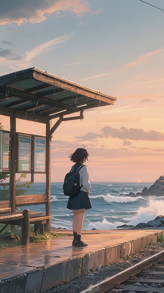 海边车站女孩