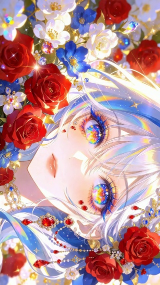 幻彩少女与玫瑰花丛