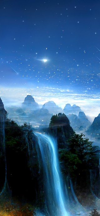 4K唯美治愈星空云雾高山瀑布