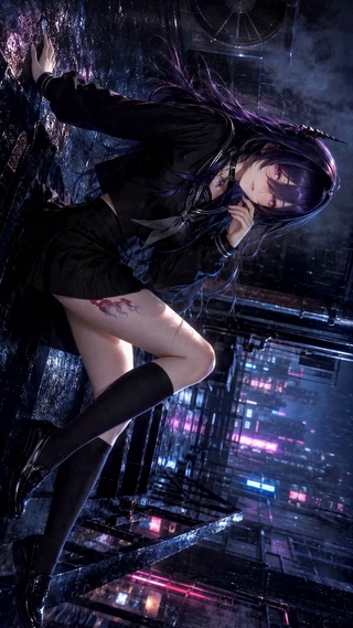 雨夜紫发少女