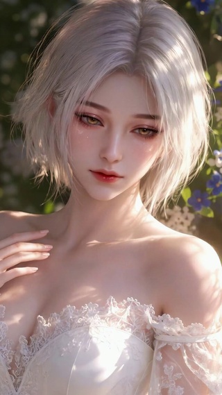 花丛银发清纯美少女