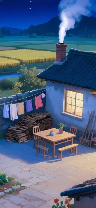 夏夜乡村小院
