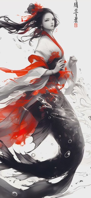 水墨风美人鱼