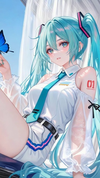 清新窗边蓝蝶初音美少女