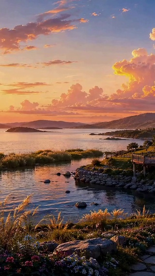 落日湖畔治愈风景
