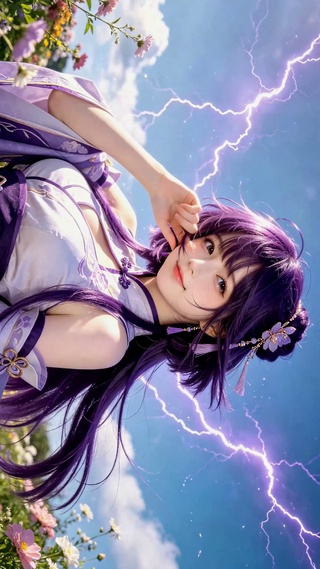 紫发古风花海美少女