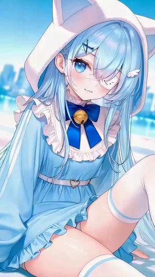 蓝发猫耳二次元美少女