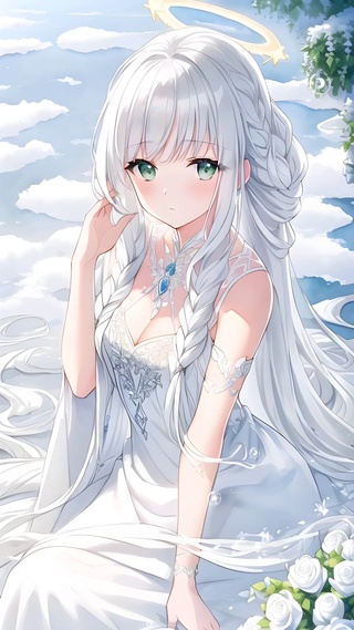 小清新可爱二次元玫瑰白色少女