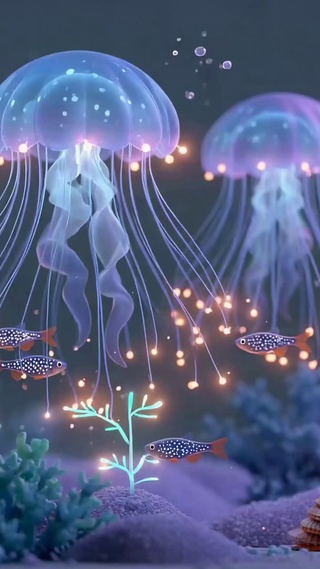 梦幻深海发光水母